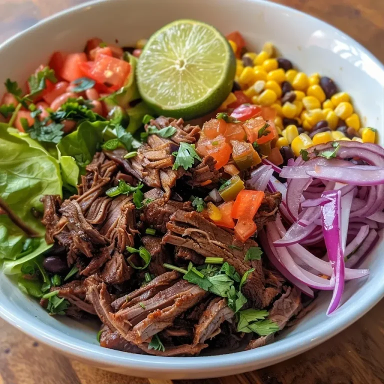 ['Close-up view of a colorful burrito bowl featuring shredded beef, lettuce, corn, and pickled onions.', 'Side perspective of a savory burrito bowl, showcasing vibrant ingredients like beans, cilantro, and lime wedges.', 'Detailed shot of a delicious burrito bowl filled with barbacoa, fresh greens, and topped with garlic and spices.', 'Appetizing image of a burrito bowl with layers of meat, vegetables, and a sprinkle of cilantro.']