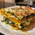 ['Close-up of a slice of butternut squash and spinach lasagna on a plate, showcasing its creamy layers.', 'Side view of a delicious butternut squash and spinach lasagna, revealing the vibrant orange and green filling.', 'Juicy butternut squash and spinach lasagna with melted cheese, served on a wooden table.', 'A close-up shot of butternut squash and spinach lasagna, highlighting the cheesy top and rich texture.']