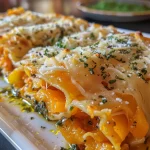 ['Close-up side view of Butternut Squash Lasagna Roll Ups, showcasing melted cheese and vibrant colors.', 'Juicy Butternut Squash Lasagna Roll Ups with a rich filling, seen from the side on a plate.', 'A delicious serving of Butternut Squash Lasagna Roll Ups highlighting layers of cheese and squash.', 'Side view of stacked Butternut Squash Lasagna Roll Ups with visible herbs and cheese melting.']