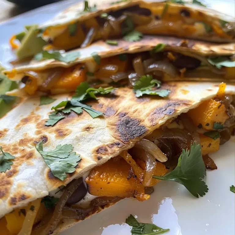 ['A close-up view of a delicious butternut squash quesadilla filled with caramelized onions and garnished with avocado.', 'Side view of a juicy butternut squash quesadilla, showcasing layers of melted mozzarella and caramelized onions.', 'A vibrant butternut squash quesadilla with golden caramelized onions, served on a plate with a dollop of sour cream.', 'A mouthwatering butternut squash quesadilla filled with black beans, topped with fresh cilantro and avocado slices.']