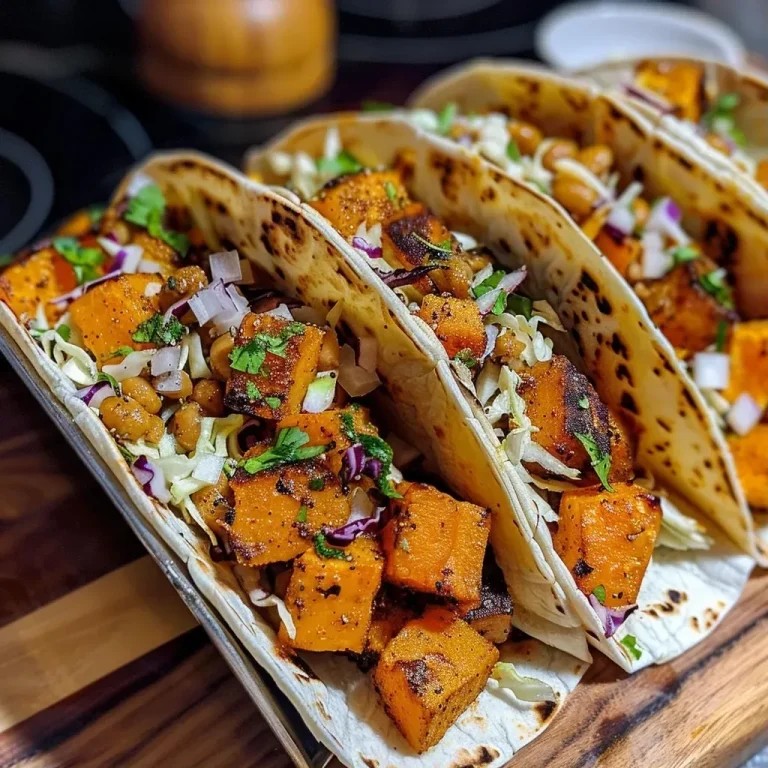 ['Close-up view of vibrant butternut squash tacos filled with colorful ingredients.', 'Side view of butternut squash tacos garnished with slaw and toppings on a plate.', 'Juicy butternut squash tacos displayed with lime wedges and sauces.', 'Detailed shot of a taco filled with roasted butternut squash, black beans, and seasonings.']