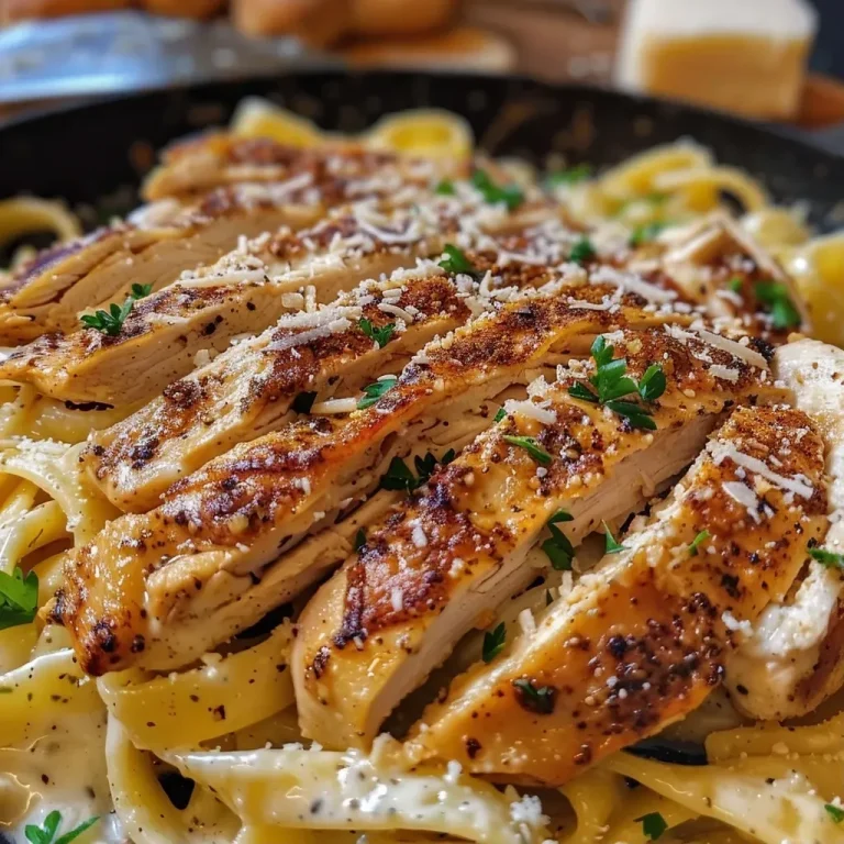 ['Close-up of creamy cajun chicken pasta with vibrant colors and textures.', 'Side view of a bowl filled with cajun chicken pasta, garnished with parsley and Parmesan.', 'Juicy strips of chicken mixed with fettuccine in a creamy sauce.', 'Delicious cajun chicken pasta displayed in a rustic bowl, showcasing its rich creaminess.']