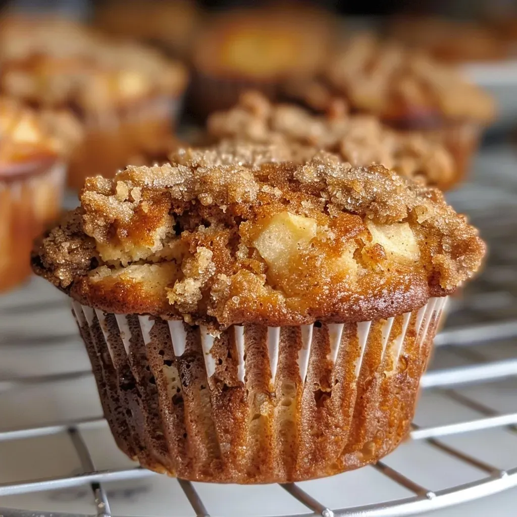 ['Close-up view of freshly baked Chai Apple Muffins, showcasing their golden-brown tops and apple chunks.', 'Side-angle photo of Chai Apple Muffins with a focus on their moist texture and surface details.', 'Detailed image of delicious Chai Apple Muffins displaying the vibrant apple pieces and spice flecks.', 'Mouthwatering close-up of Chai Apple Muffins highlighting the golden crust and fluffy interior.']