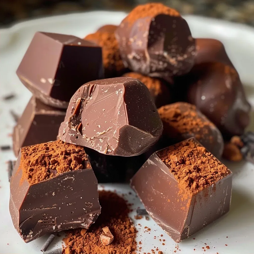 Close-up view of luscious Chai Chocolate Truffles dusted with cocoa powder.