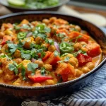 ['A close-up side view of a colorful Chickpea Coconut Curry with vibrant vegetables.', 'Juicy Chickpea Coconut Curry featuring cauliflower, sweet potatoes, and spices in a bowl.', 'A side view of a creamy Chickpea Coconut Curry garnished with fresh cilantro and a red pepper.', 'A rich and colorful Chickpea Coconut Curry dish with a variety of vegetables and coconut milk.']