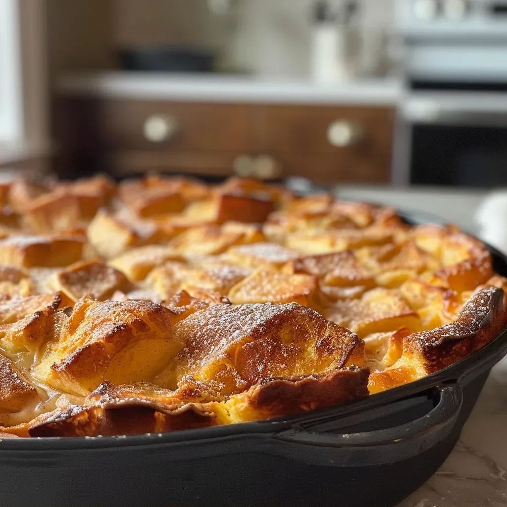 ['A delicious Cinnamon Apple Dutch Baby pancake with a golden-brown exterior and apple slices on top.', 'Close-up view of a Cinnamon Apple Dutch Baby, highlighting the fluffy texture and cinnamon dusting.', 'A beautifully baked Cinnamon Apple Dutch Baby served in a skillet, featuring caramelized apple pieces.', 'Side view of a Cinnamon Apple Dutch Baby, showcasing its airy consistency and mouthwatering toppings.']