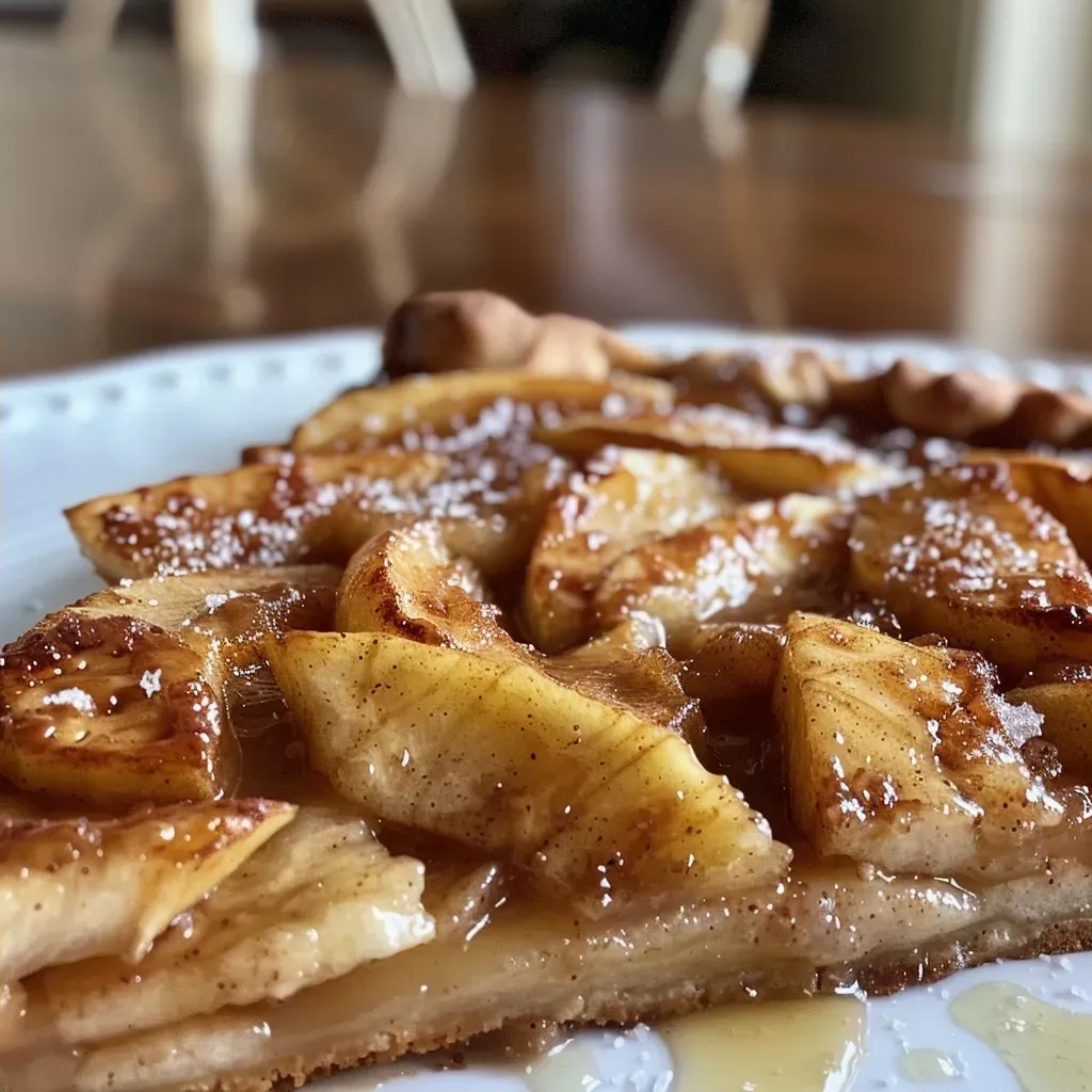 ['Close-up side view of a golden brown Cinnamon Apple Galette with visible apple slices and a flaky crust.', 'Juicy Cinnamon Apple Galette featuring a rustic crust and sliced apples, captured in a detailed side angle.', 'A side view image of a freshly baked Cinnamon Apple Galette, showcasing its flaky texture and cinnamon dusting.', 'Detailed close-up shot of a Cinnamon Apple Galette, highlighting the caramelized apple filling and golden crust.']