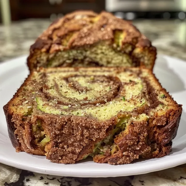 ['A moist slice of cinnamon swirl zucchini bread with visible green flecks.', 'Close-up view of a hearty piece of zucchini bread featuring a cinnamon swirl.', 'Deliciously baked zucchini bread showcasing a rich, swirled cinnamon pattern.', 'Side view of freshly baked cinnamon zucchini bread, highlighting its moist texture.']