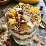 ['Close-up of a vibrant Citrus Smoothie Parfait layered with granola and currants.', 'Side view of a delicious Citrus Smoothie Parfait featuring bright orange smoothie and crunchy toppings.', 'Juicy Citrus Smoothie Parfait in a glass, showcasing layers of orange smoothie, granola, and red currants.', 'Colorful Citrus Smoothie Parfait with granola, orange segments, and fresh currants in a side view.']