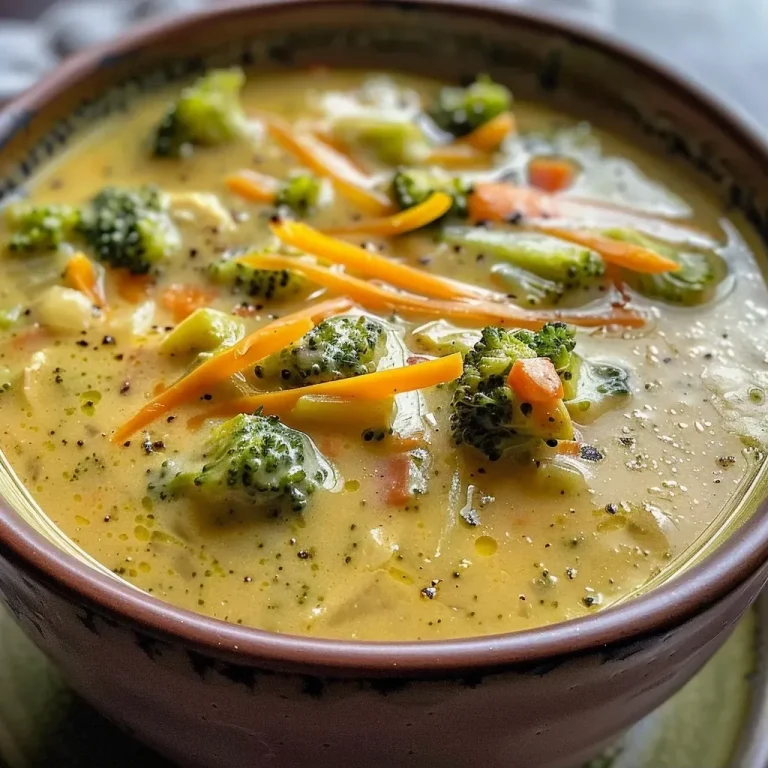 ['Close-up of Copycat Panera Broccoli Cheddar Soup in a bowl, featuring chunks of broccoli and cheese.', 'Side view of a creamy Broccoli Cheddar Soup with vibrant carrots and broccoli florets.', 'Delicious-looking bowl of Broccoli Cheddar Soup, showcasing melted cheese and fresh vegetables.', 'Rich and creamy Copycat Panera Broccoli Cheddar Soup with bright colors and textures.']