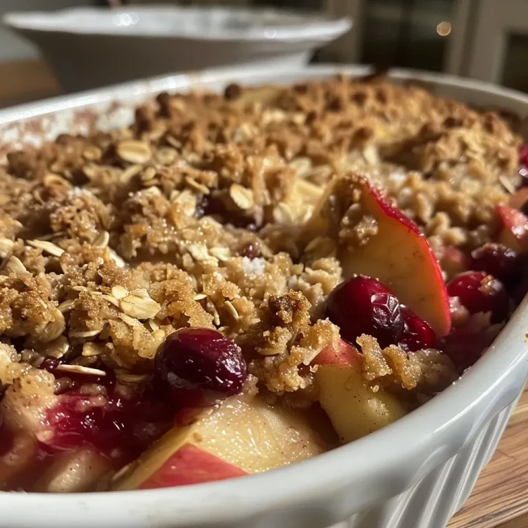 ['Close-up of a delicious cranberry apple crisp with a golden brown topping and visible cranberries and apple slices.', 'Side view of a freshly baked cranberry apple crisp, showcasing its crumbly topping and juicy fruit filling.', 'Detailed view of a cranberry apple crisp, emphasizing the crispy oat topping and rich color of the fruit beneath.', 'Close-up shot of cranberry apple crisp, revealing layers of apples and cranberries covered with a crunchy topping.']