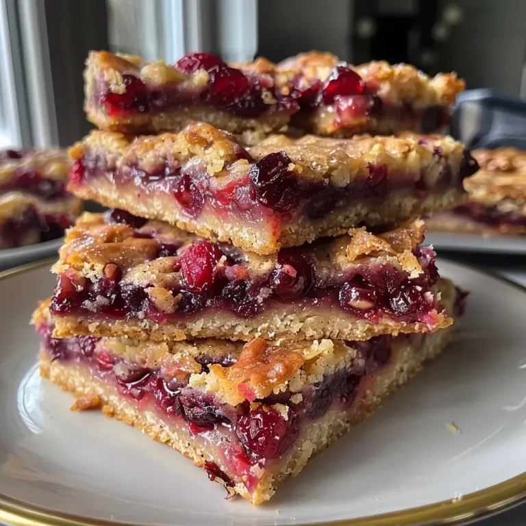 ['Close-up side view of a scrumptious cranberry bar topped with a glossy coating.', 'A detailed shot of a juicy cranberry bar showcasing its rich texture and vibrant color.', 'Side view of a delectable cranberry bar highlighting its inviting layers and moist appearance.', 'An up-close perspective of homemade cranberry bars, revealing their fruity filling and crumbly exterior.']
