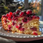 ['A close-up side view of a sliced Cranberry Orange Cake with visible juicy cranberries and orange zest.', 'A mouthwatering side view of a moist Cranberry Orange Cake, showcasing its rich red cranberry filling and orange topping.', 'A detailed side view of a delectable Cranberry Orange Cake, highlighting its vibrant layers and garnish.', 'A close-up shot of a Cranberry Orange Cake slice, featuring juicy cranberries and a hint of orange glaze.']