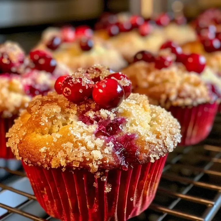 ['Close-up view of a muffin with visible cranberries and orange zest.', 'Side view of a muffin showcasing vibrant cranberries and an orange top.', 'Juicy cranberry orange muffin with a textured surface and bright hue.', 'Detailed shot of a baked muffin featuring red cranberries and orange flecks.']