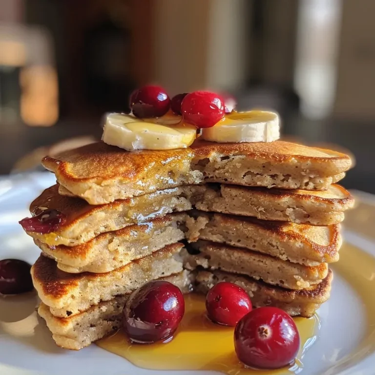 ['Close-up view of stacked cranberry orange pancakes with a drizzle of syrup.', 'Side view of fluffy cranberry orange pancakes garnished with fresh orange slices.', 'Detailed image of pancakes layered with cranberries and orange zest on a plate.', 'Appetizing close-up of golden pancakes topped with chopped cranberries and orange.']