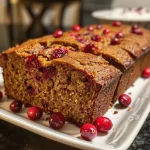 ['Close-up side view of a slice of cranberry-orange pumpkin bread showcasing its texture and ingredients.', 'Juicy cranberry-orange pumpkin bread displayed attractively, highlighting the cranberries and orange zest.', 'A delicious slice of pumpkin bread with cranberries and a hint of orange flavor, photographed from the side.', 'Side view of moist cranberry-orange pumpkin bread, garnished with dried cranberries, revealing its rich color.']