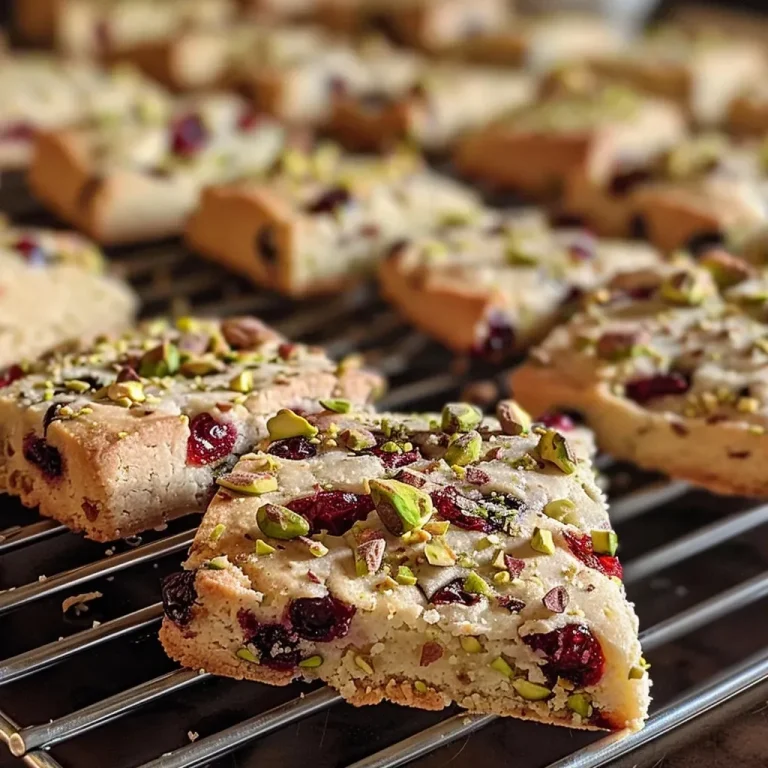 ['A close-up side view of a cranberry pistachio shortbread cookie with visible pieces of cranberries and pistachios.', 'A detailed image showcasing a slice of cranberry pistachio shortbread, highlighting its texture and ingredients.', 'An appetizing side view of a shortbread cookie adorned with chopped cranberries and pistachios.', 'A vibrant close-up of a cranberry pistachio shortbread, emphasizing its buttery texture and colorful toppings.']