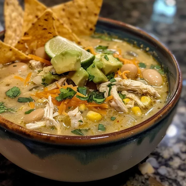 ['Close-up view of a creamy white chicken chili bowl garnished with fresh cilantro and avocado.', 'Side view of a delicious creamy white chicken chili topped with shredded cheese and green onions.', 'Juicy creamy white chicken chili in a rustic bowl with tortilla chips on the side.', 'A savory bowl of creamy white chicken chili showcasing vibrant ingredients like corn and diced green chilies.']