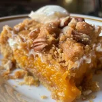 ['Close-up of a juicy pumpkin dump cake, highlighting the texture and toppings.', 'Side view of a deliciously layered pumpkin dump cake with a golden crust.', 'A tempting slice of pumpkin dump cake, featuring a moist and rich appearance.', 'Close-up of a slice of spice cake mix pumpkin dump cake, garnished with chopped pecans.']