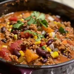 ['A close-up view of a bowl of Fall Harvest Ground Turkey Chili, showcasing its colorful ingredients and texture.', 'A side view of hearty Fall Harvest Ground Turkey Chili filled with ground turkey, beans, and vegetables in a bowl.', 'An image highlighting a delicious bowl of Fall Harvest Ground Turkey Chili, steam rising from the rich mixture of ingredients.', 'A vibrant display of Fall Harvest Ground Turkey Chili emphasizing the chunky ingredients and appetizing color.']