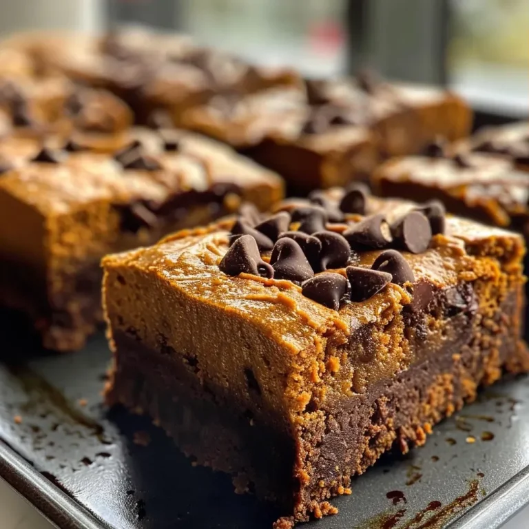 ['Close-up side view of a moist, flourless pumpkin brownie with a rich chocolate color.', 'A delicious slice of flourless pumpkin brownie, showcasing its dense texture and glossy top.', 'Side view of pumpkin brownie displaying a fudgy interior and a sprinkle of chocolate chips.', 'Tasty flourless pumpkin brownie in a close-up view, highlighting its soft, dark surface.']