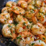['Close-up view of juicy garlic butter shrimp, garnished with fresh parsley on a plate.', 'Side view of succulent shrimp cooked in garlic butter, highlighted with lemon and herbs.', 'Detailed shot of shrimp in a garlic butter sauce, showcasing minced garlic and red pepper flakes.', 'Tasty garlic butter shrimp dish, emphasizing rich sauce and vibrant parsley garnish.']