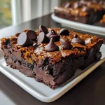 ['Close-up view of a slice of gluten-free pumpkin brownie with chocolate chunks.', 'Side view of a moist gluten-free pumpkin brownie on a white plate.', 'Juicy gluten-free pumpkin brownie showcasing rich chocolate pieces.', 'Delicious gluten-free pumpkin brownies seen from the side with a light glaze.']