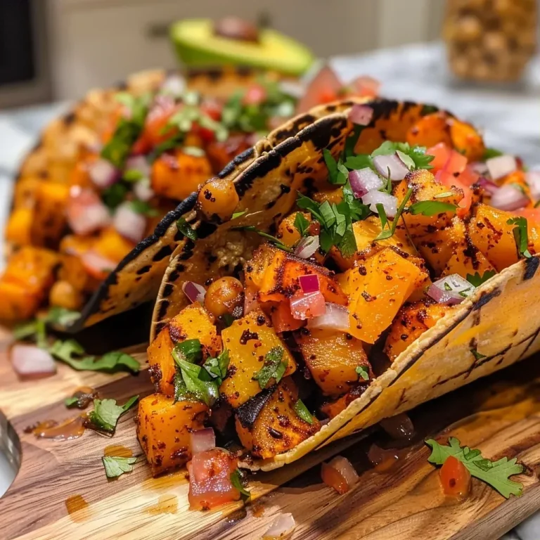 ['Close-up view of Harissa Miso Delicata Squash Tacos with vibrant colors and textures.', 'Side view of delicious Harissa Miso Delicata Squash Tacos garnished with avocado and salsa.', 'Juicy Harissa Miso Delicata Squash Tacos displayed on a plate, highlighting their ingredients.', 'Colorful arrangement of Delicata Squash Tacos topped with fresh avocado and salsa.']
