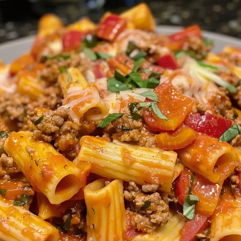 ['Close-up of Healthy Baked Rigatoni with golden melted cheese and vibrant peppers.', 'Side view of a delicious baked rigatoni layered with sausage and bell peppers.', 'Juicy Healthy Baked Rigatoni served in a dish, showcasing pasta, sausage, and cheese.', 'An appetizing plate of Healthy Baked Rigatoni, featuring colorful ingredients and gooey cheese.']