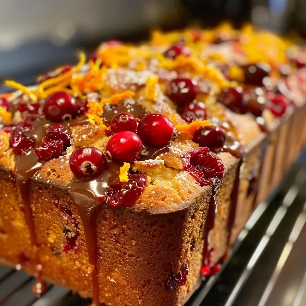 ['Close-up side view of a slice of Healthy Cranberry Orange Pound Cake with cranberries and orange zest visible.', 'A moist slice of Healthy Cranberry Orange Pound Cake showcasing red cranberries and bright orange flecks against a brown cake.', 'Side profile of a healthy slice of pound cake, highlighting the juicy cranberries and vibrant orange zest.', 'Detailed view of a slice of Healthy Cranberry Orange Pound Cake, featuring fresh cranberries and orange zest.']