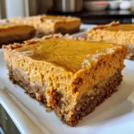 ['Close-up of Healthy Pumpkin Cheesecake Bars with a golden crust and creamy topping.', 'Side view of delicious Healthy Pumpkin Cheesecake Bars showcasing layers and texture.', 'Juicy Healthy Pumpkin Cheesecake Bars arranged on a plate, highlighting their rich colors.', 'Healthy Pumpkin Cheesecake Bars with a smooth cream cheese layer and spice dusting.']