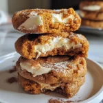 ['Close-up view of healthy pumpkin cheesecake cookies with a smooth texture and golden-brown color.', 'Side view of freshly baked pumpkin cheesecake cookies, showcasing their deliciously soft and moist interiors.', 'Juicy, golden pumpkin cheesecake cookies arranged on a plate, highlighting their appealing texture and color.', 'Detailed side photo of pumpkin cheesecake cookies with a creamy topping, emphasizing their inviting appearance.']