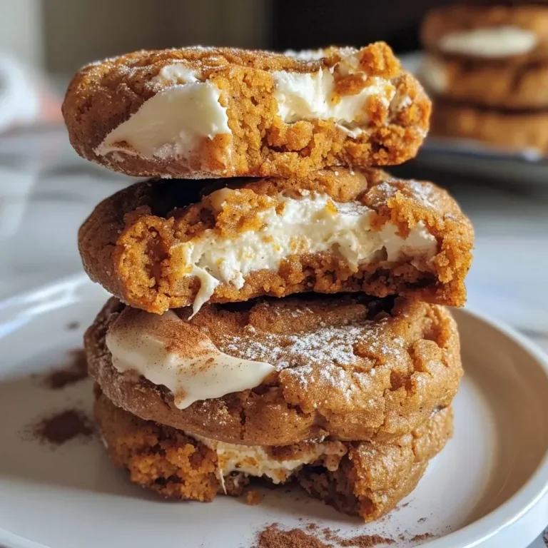 ['Close-up view of healthy pumpkin cheesecake cookies with a smooth texture and golden-brown color.', 'Side view of freshly baked pumpkin cheesecake cookies, showcasing their deliciously soft and moist interiors.', 'Juicy, golden pumpkin cheesecake cookies arranged on a plate, highlighting their appealing texture and color.', 'Detailed side photo of pumpkin cheesecake cookies with a creamy topping, emphasizing their inviting appearance.']