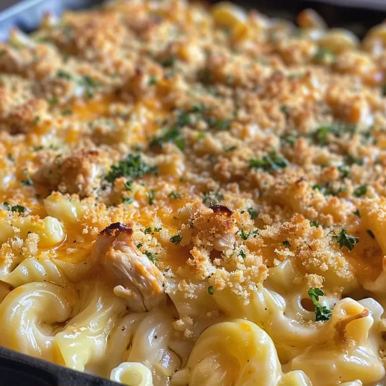 ['A close-up view of creamy Buffalo Chicken Mac and Cheese, showcasing golden pasta and melted cheese.', 'Juicy ground chicken mixed with macaroni and topped with hot sauce and cheese in a side view.', 'A delicious serving of creamy mac and cheese featuring high-protein Buffalo chicken, captured in detail.', 'A mouthwatering dish of Buffalo Chicken Mac and Cheese, highlighting the ingredients and texture.']