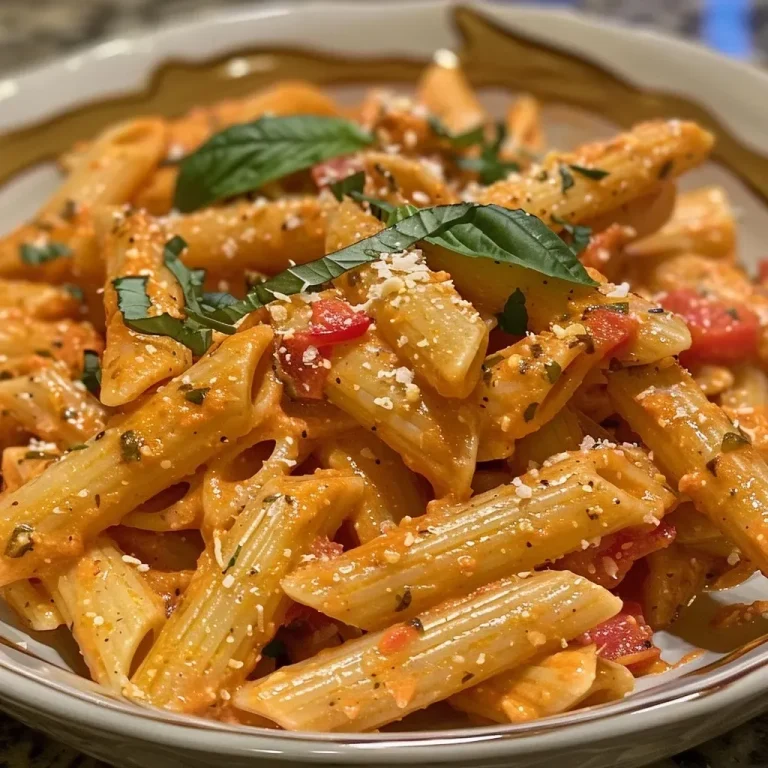 ['Close-up view of creamy roasted red pepper pasta with brown rice penne, garnished with fresh basil.', 'Side profile of a vibrant bowl of high-protein creamy roasted red pepper pasta, showcasing the rich sauce and ingredients.', 'Juicy, colorful creamy pasta dish in a bowl, featuring roasted red pepper and topped with basil, captured from a side angle.', 'Delicious creamy pasta made with brown rice penne and roasted red peppers, against a soft-focus background.']
