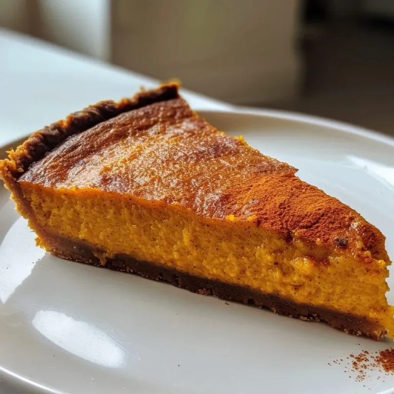 ['Close-up side view of a crustless pumpkin pie with a smooth, creamy texture and rich color.', 'A delicious crustless pumpkin pie showcasing a golden-brown surface and a luscious filling.', 'Side view of a high protein pumpkin pie, highlighting its velvety appearance and warm spices.', 'Detailed shot of a crustless pumpkin pie, emphasizing the creamy filling and inviting aroma.']
