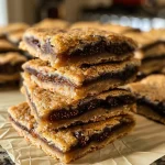 ['A close-up side view of homemade Fig Newtons stacked on a plate.', 'Juicy homemade Fig Newtons displayed with a golden-brown crust.', 'A delicious close-up of freshly baked Fig Newtons showcasing their fig filling.', 'Side view of homemade Fig Newtons highlighting their chewy texture and rich filling.']