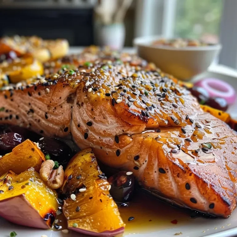 ['A close-up view of Maple-Miso Salmon served with acorn squash and farro on a wooden plate.', 'A side view of succulent Maple-Miso Salmon next to roasted acorn squash slices and grains on a plate.', 'A detailed image of a hearty dish featuring Maple-Miso Salmon, acorn squash, and a serving of farro.', 'An appetizing presentation of Maple-Miso Salmon accompanied by colorful acorn squash and farro on a table.']