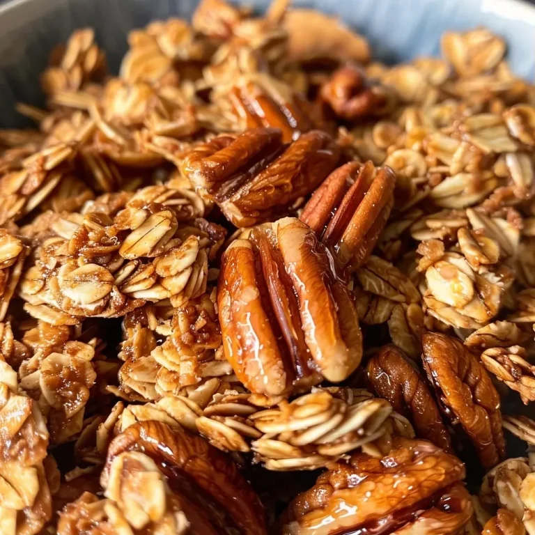 ['Close-up of Maple Pecan Granola with oats, nuts, and coconut highlighted.', 'Side view of a bowl filled with Maple Pecan Granola, showcasing its texture and ingredients.', 'Richly textured Maple Pecan Granola featuring chopped pecans and coconut flakes.', 'Delightful close-up of a granola mixture with visible oats, sunflower seeds, and spices.']
