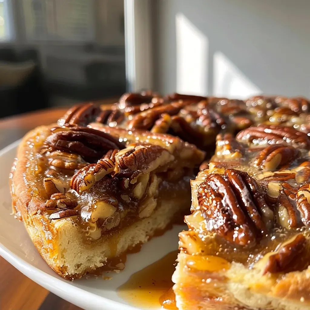 ['Close-up view of warm Maple Pecan Sticky Buns with a shiny glaze and chopped pecans on top.', 'Side profile of sticky buns drizzled with maple syrup, showcasing gooey texture and nutty pecan bits.', 'Detailed shot of freshly baked Maple Pecan Sticky Buns, emphasizing the caramelized topping and soft dough.', 'Appetizing close-up of sticky buns featuring a rich maple glaze and sprinkled pecans, highlighting their sweetness.']