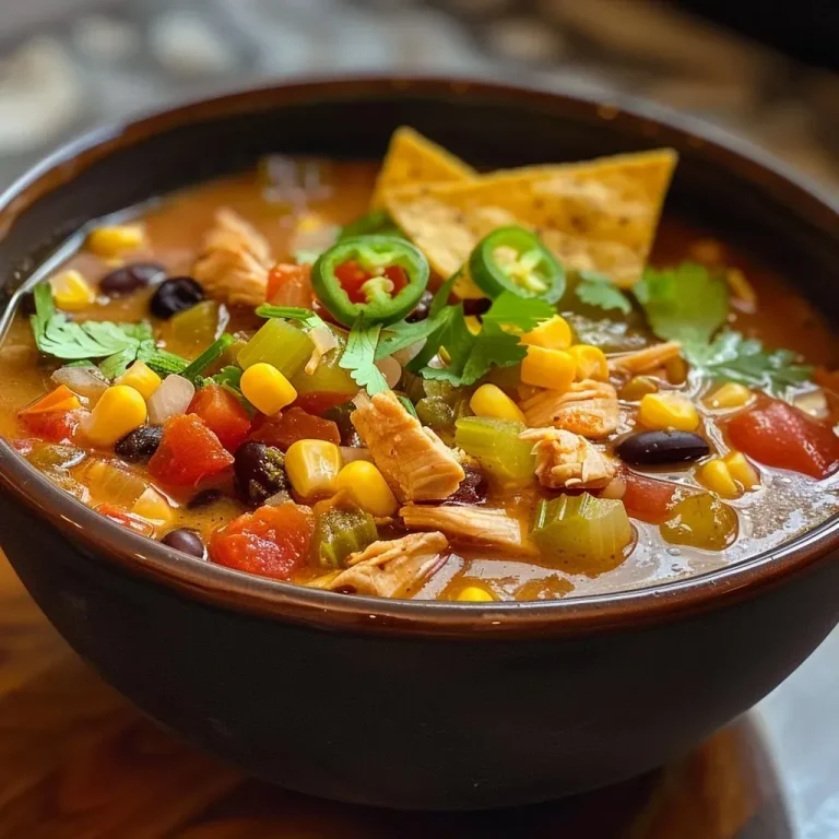 ['A close-up side view of a bowl filled with Mexican Chicken Tortilla Soup, showcasing vibrant ingredients.', 'A detailed shot of steaming Mexican Chicken Tortilla Soup with visible chunks of chicken and vegetables.', 'An appetizing close-up of a hearty bowl of Chicken Tortilla Soup, featuring colorful garnishes.', 'A side view of a delicious bowl of Chicken Tortilla Soup emphasizing the fresh ingredients and texture.']