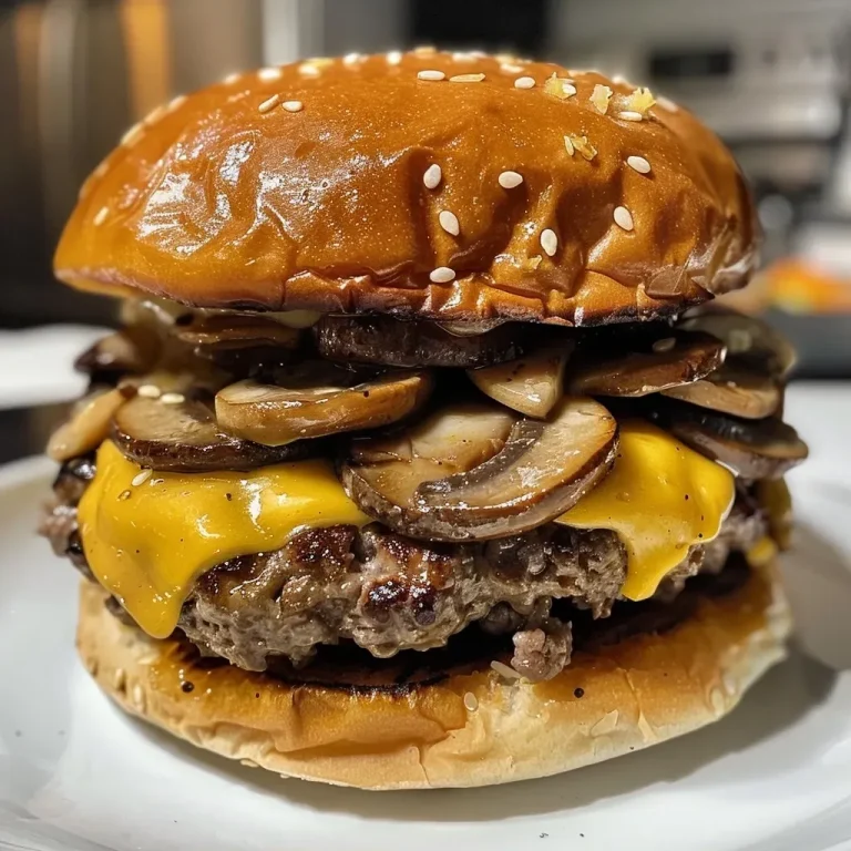 ['Close-up view of a Mushroom and Swiss Thickburger on a sesame seed bun, showcasing juicy beef and melted cheese.', 'Side angle of a delicious Mushroom and Swiss Thickburger, highlighting the layers of mushrooms and Swiss cheese.', 'Juicy Mushroom and Swiss Thickburger displayed on a plate, with visible sautéed mushrooms and burger patty.', 'Mouthwatering Thickburger featuring Swiss cheese and mushrooms, set against a rustic background.']