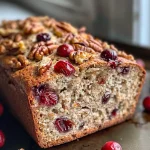 ['Close-up side view of a rustic loaf of no-knead cranberry walnut bread with a golden crust.', 'Juicy no-knead cranberry walnut bread showcasing a crusty exterior and visible dried cranberries and walnuts.', 'Side perspective of freshly baked no-knead cranberry walnut bread, highlighting its texture and ingredients.', 'Detailed view of a loaf of cranberry walnut bread, emphasizing its chewy texture and rich color.']