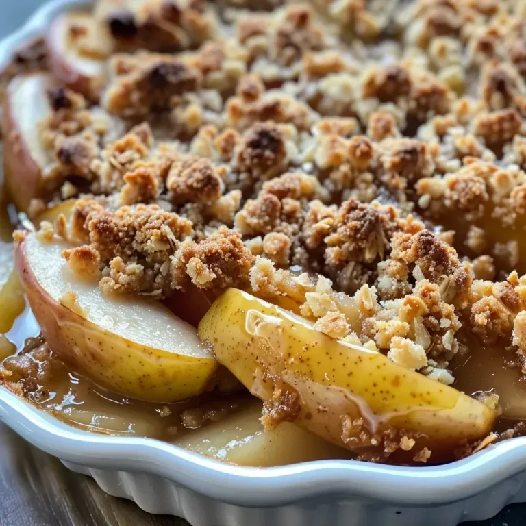 ['Close-up view of a freshly baked Pear Crumble with golden-brown topping.', 'Side view of juicy Pear Crumble with a crispy topping and pear slices visible.', 'Detail shot of a warm Pear Crumble, showcasing the texture of the crumble and fruit.', 'Close-up image of Pear Crumble highlighting the light brown crust and juicy pear filling.']
