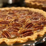 ['Close-up view of a pecan pie showcasing a golden crust and glistening pecans on top.', 'Side angle of a freshly baked Pioneer Pecan Pie, rich in color with a shiny filling and nutty topping.', 'Detailed shot of a pecan pie with caramelized pecans and a flaky crust, highlighting its delicious texture.', 'A luscious slice of Pioneer Pecan Pie emphasizing its creamy filling and garnished with whole pecans.']