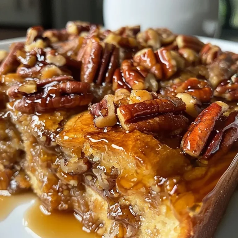 ['Close-up view of Praline Pecan French Toast Casserole with golden-brown edges and pecan topping.', 'Side view of a beautifully baked Praline Pecan French Toast Casserole, showcasing its layered texture and nutty topping.', 'Delicious Praline Pecan French Toast Casserole displaying a crispy top layer and rich, creamy filling.', 'A delectable serving of Praline Pecan French Toast Casserole highlighting the praline pecans and caramelized surface.']