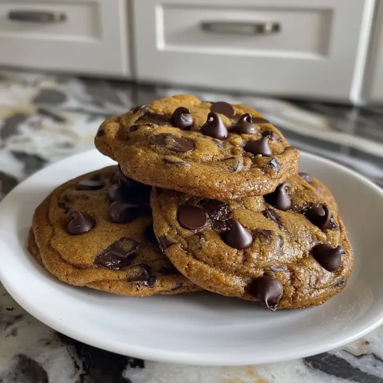 ['Close-up view of pumpkin chocolate chip cookies with melted chocolate chips.', 'Side angle of freshly baked pumpkin chocolate chip cookies showing texture and color.', 'Juicy pumpkin chocolate chip cookies stacked on top of each other, showcasing their moist interior.', 'A delicious assortment of pumpkin chocolate chip cookies, highlighting their golden-brown edges.']