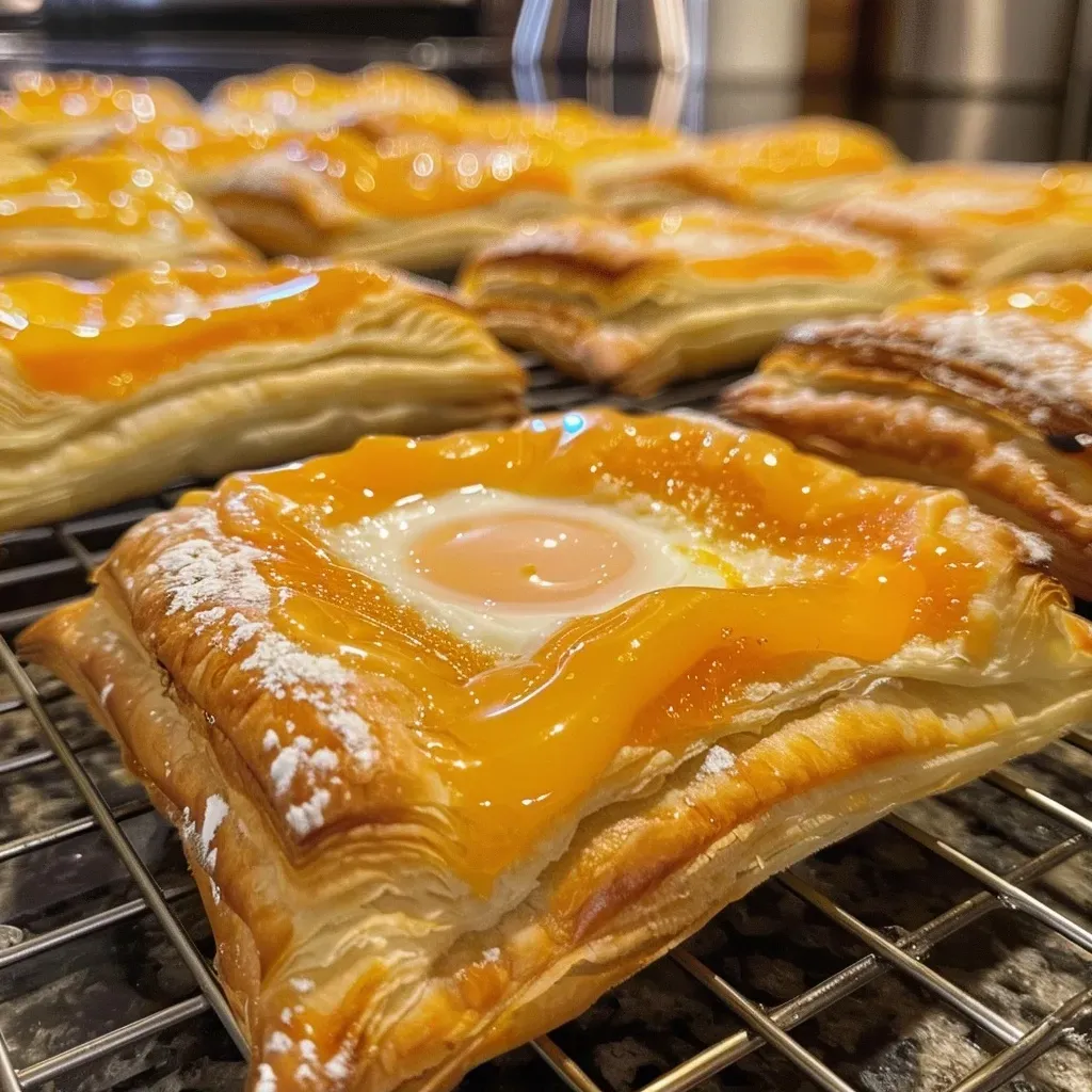 ['Close-up of a pumpkin cream cheese Danish, showcasing flaky pastry and creamy filling.', 'Side view of a golden-brown pumpkin cream cheese Danish with a glossy egg wash.', 'Detailed view of a pumpkin Danish, highlighting the rich cream cheese center and spiced topping.', 'Appealing shot of a pumpkin cream cheese Danish, emphasizing its layers and texture.']