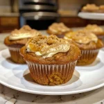 ['Close-up view of a moist pumpkin cream cheese muffin with a swirl of cream cheese filling.', 'Side view of a freshly baked pumpkin cream cheese muffin, showcasing its texture and creamy center.', 'Juicy pumpkin muffin with cream cheese filling, captured in a close-up shot with an iPhone.', 'Slice of a pumpkin cream cheese muffin revealing the soft interior and cream cheese layer.']