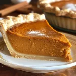 ['Close-up view of a slice of pumpkin custard pie topped with whipped cream.', 'Side view of a delectable pumpkin custard pie with a flaky crust and garnish.', 'Luscious slice of pumpkin custard pie showcasing a creamy filling and pie crust.', 'Appetizing close-up of pumpkin custard pie slice highlighting its smooth texture.']